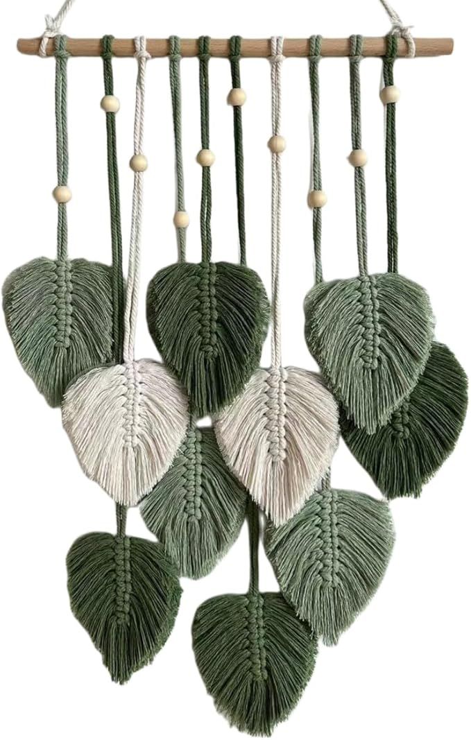 GWEOBZ Macrame Wall Hanging Leaves Boho Chic Wall Decor Woven Yarn Tapestry Wall Art Handmade Boh... | Amazon (US)