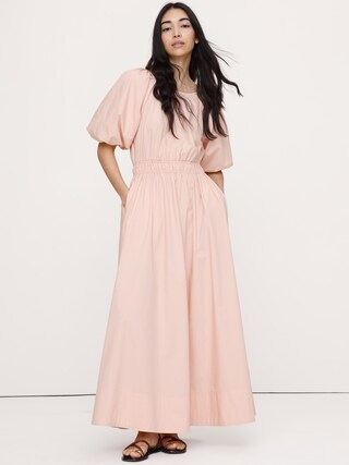 Cotton Poplin Puff-Sleeve Maxi Dress | Banana Republic (US)