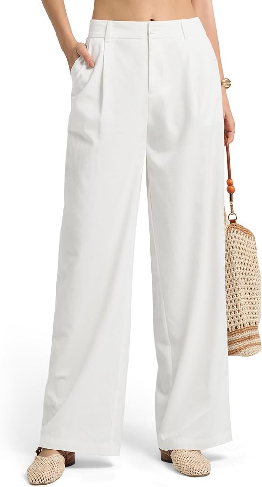 Willit Women's Linen Pants Wide Leg Work Dress Pants Casual Slacks Business Pants with Pockets | Amazon (US)