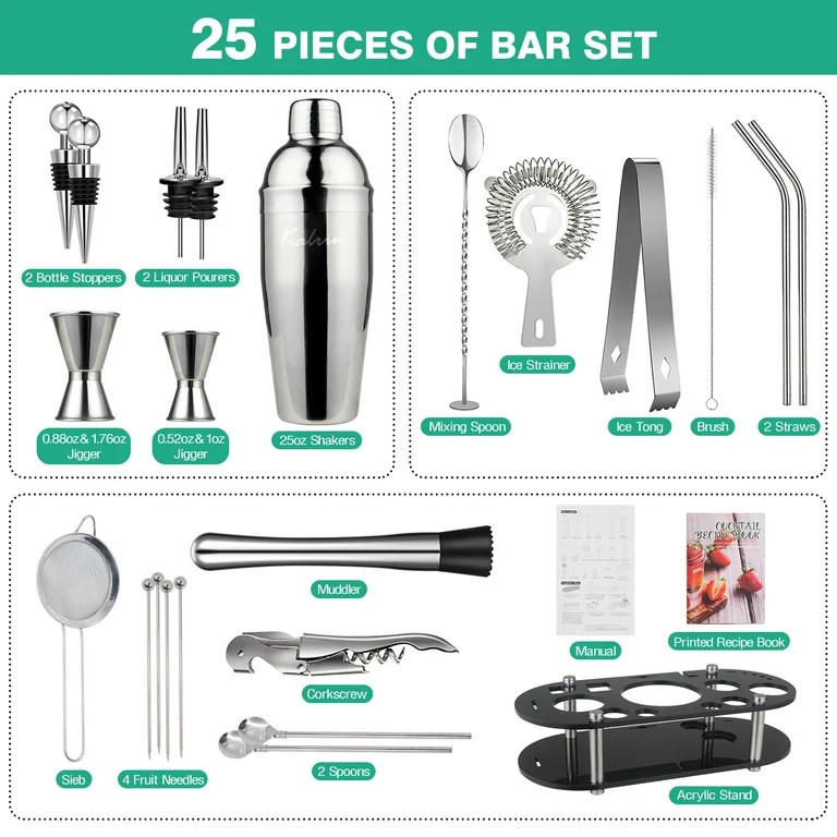 Biemlerfn 25-Piece Cocktail Shaker Set, Mixology Bartender Kit with Acrylic Stand Stainless Steel... | Walmart (US)