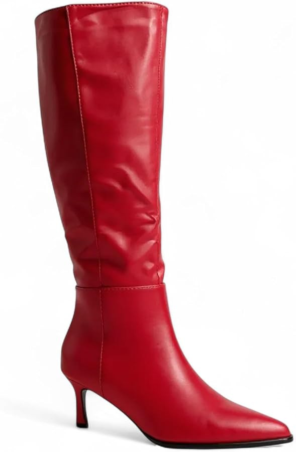 Women Fashion Pointed-Toe w/Side Zipper Knee-High Kitten Heel Boots | Amazon (US)