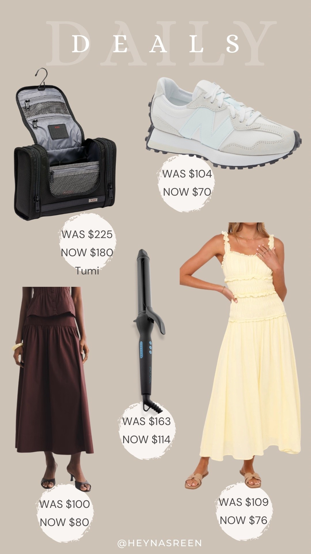 Daily deals on Tumi travel case, New Balance sneakers, Petal & Pup dress, Bio Ionic curling iron, Abercrombie skirt
