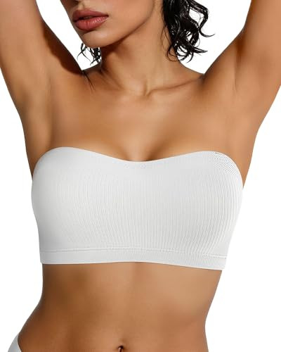 OEAK Supportive Strapless Bras for Women Push Up Wireless Bandeau Bra Non Slip Seamless Bras Comfortable Padded Bralette White L | Amazon (US)