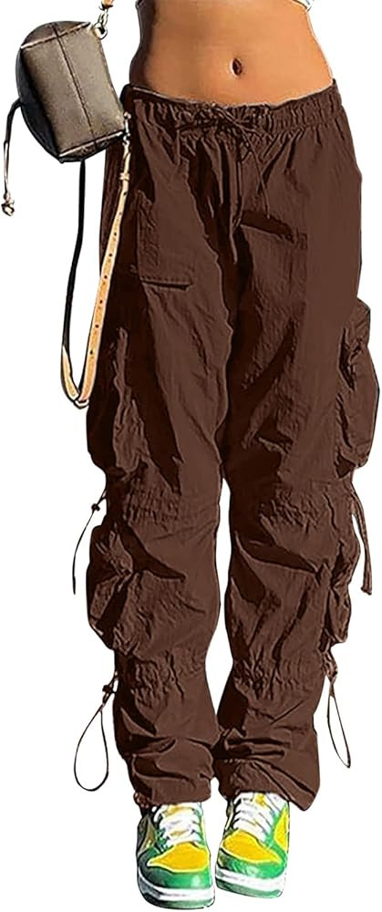 QYANGG Baggy Parachute Pants for Women& Girls Drawstring Elastic Low Waist Ruched Cargo Pants Mul... | Amazon (US)