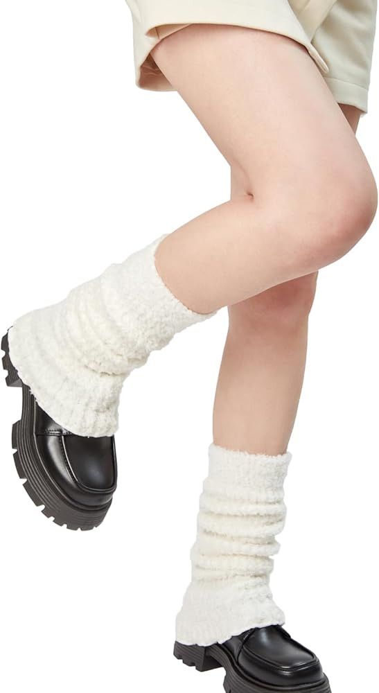 Womens Fuzzy Leg Warmers Knit Ankle Socks Winter Warm Ruffle Leg Sleeves Warmer College Concert T... | Amazon (US)