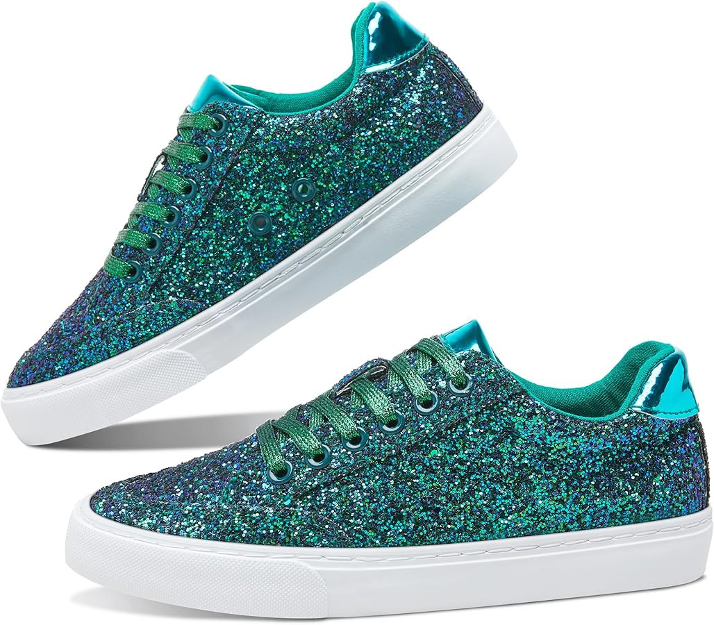 Jeekopeg Glitter Sparkly Fashion Sneakers Shoes Shiny Casual Shoes Bling Sequin Concert Low Cut L... | Amazon (US)