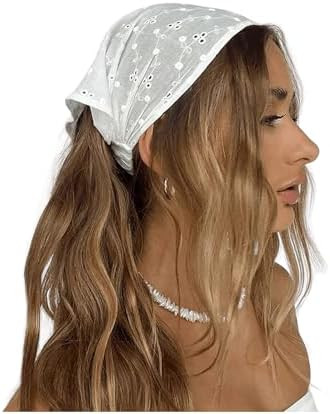 OYOANGLE Women's Hair Scarf Boho Eyelet Crochet Bandana Headbands Head Scarfs Hair Accessories Wh... | Amazon (US)