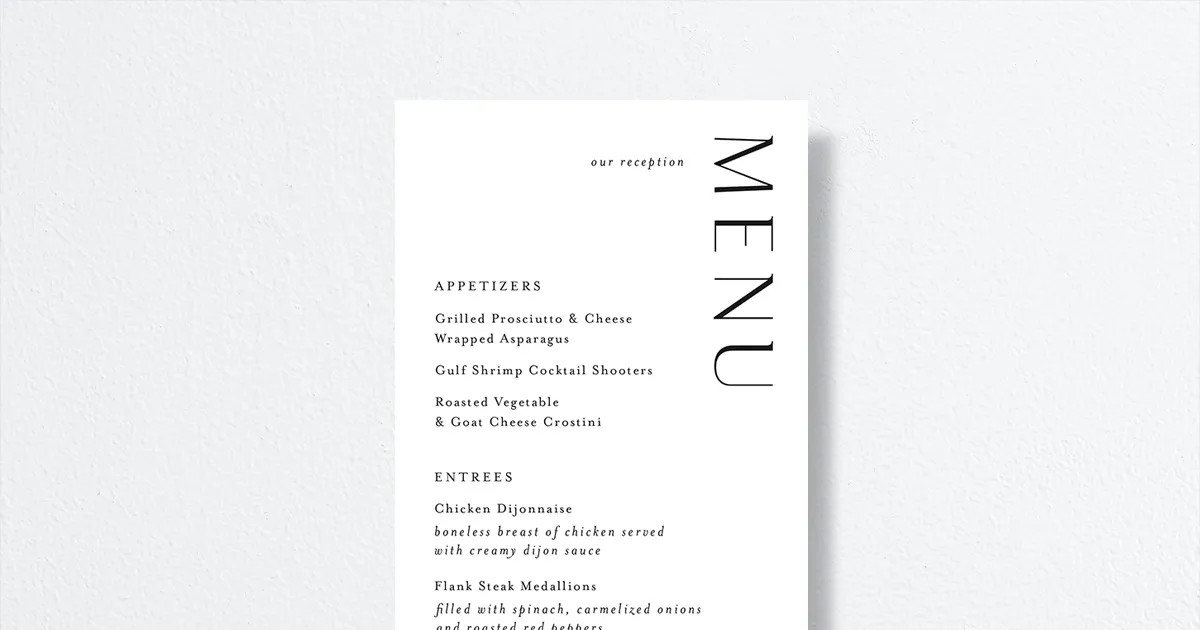 Timeless Elegance Menus | The Knot 