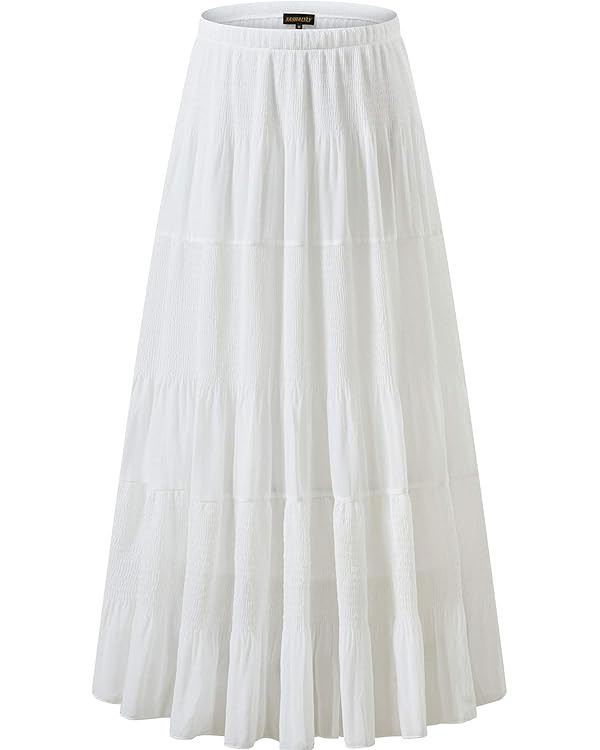 NASHALYLY Women's Chiffon Elastic High Waist Pleated A-Line Flared Maxi Skirts | Amazon (US)