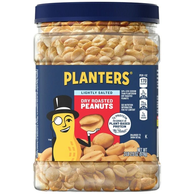 PLANTERS Lightly Salted Dry Roasted Peanuts, Party Snacks, Plant-Based Protein, 2.16 lb Canister | Walmart (US)