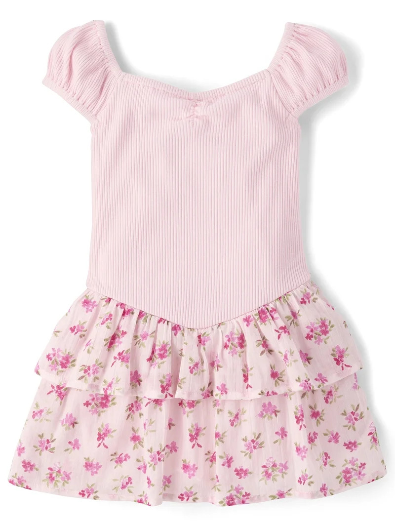The Children's Place Baby & Toddler Girls Short Sleeve Tiered V-Waist Dress, Sizes 6M-5T | Walmart (US)