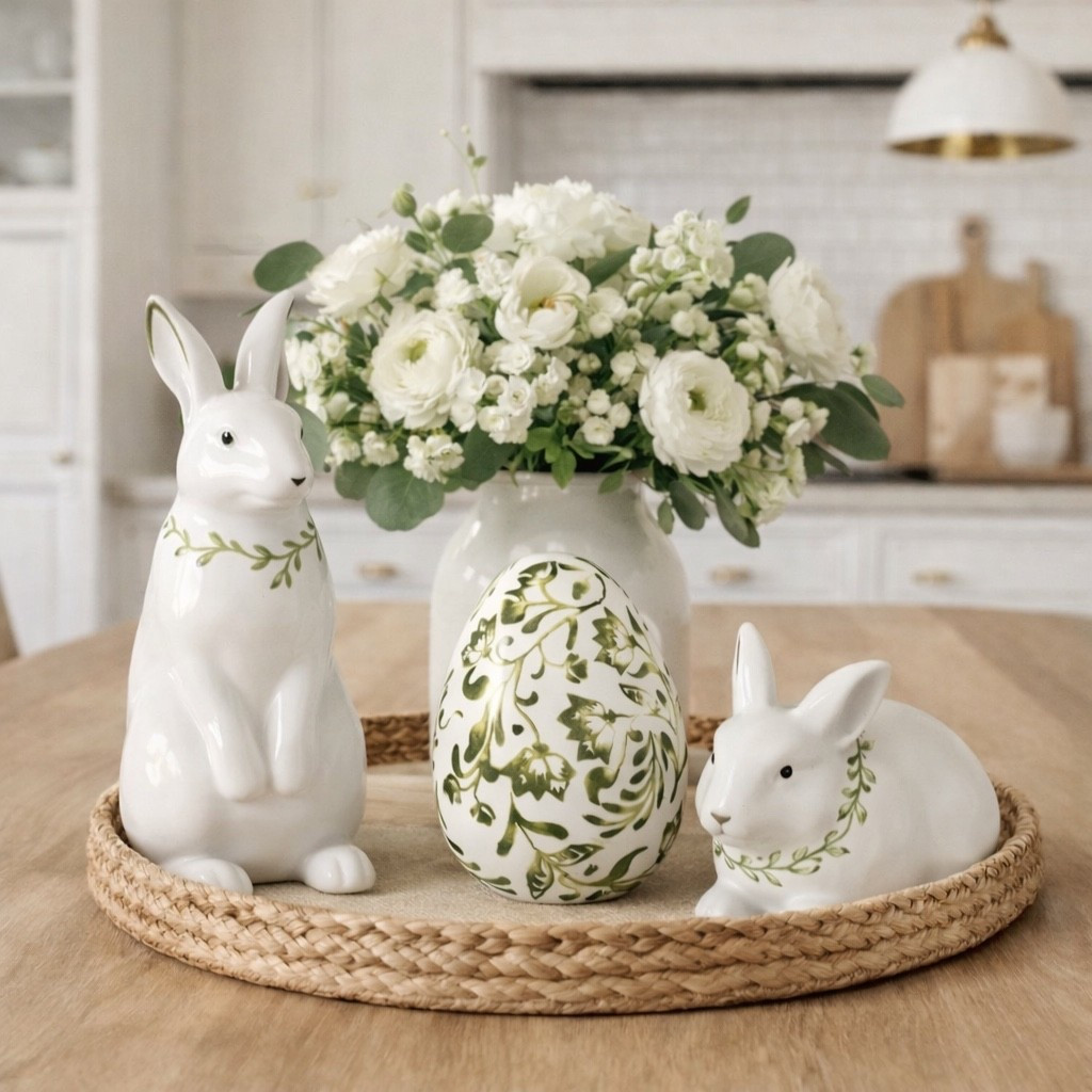 These brand new ceramic Easter pieces from Target are giving major Studio McGee / Hearth & Hand vibes. The glossy white bunnies paired with the soft green botanical egg create the prettiest neutral spring moment. I mocked them up as a kitchen table centerpiece and they instantly elevate the entire space.

This is exactly the kind of elevated seasonal decor Target releases that sells out quickly, especially since they’re neutral enough to reuse year after year. If you’re decorating for spring and love modern organic styling, don’t wait on these.

Linked in my LTK while they’re still available online.

#LTKHome #TargetHome #LTKSpring #StudioMcGeeStyle #HearthAndHandStyle #TargetFinds #NeutralHomeDecor #SpringCenterpiece #LTKCreator #ModernOrganicHome

#LTKHome #LTKSeasonal #LTKSaleAlert