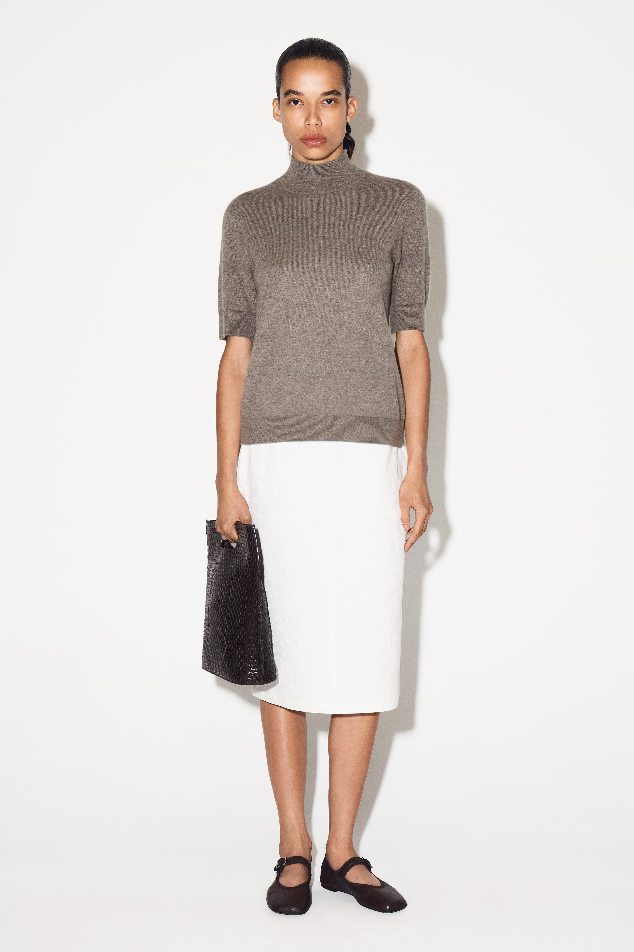 CASHMERE MOCK-NECK T-SHIRT - MOLE | COS US | COS (US)