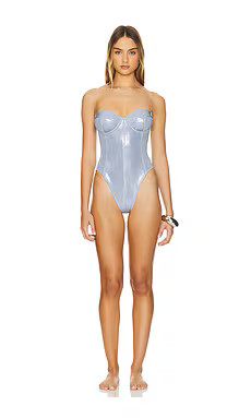 Norma Kamali Corset Mio Swimsuit in Misty Blue from Revolve.com | Revolve Clothing (Global)