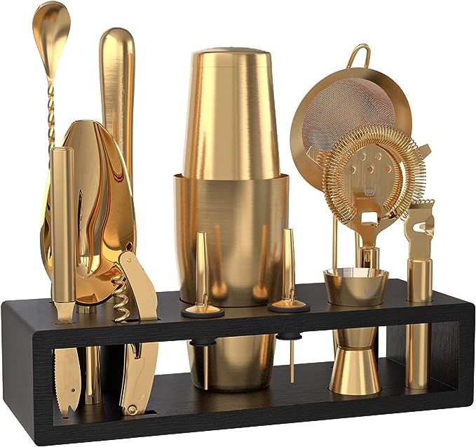 Highball & Chaser Bartender Kit with Black Bamboo Stand Beautiful Cocktail Shaker Set and Bar Too... | Amazon (US)