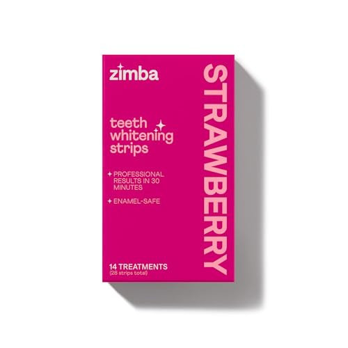 Zimba Strawberry Flavored Teeth Whitening Strips | Vegan, Enamel Safe Hydrogen Peroxide Teeth Whitener for Coffee, Wine, Tobacco, and Other Stains | 14 Day Treatment | Strawberry | Amazon (US)