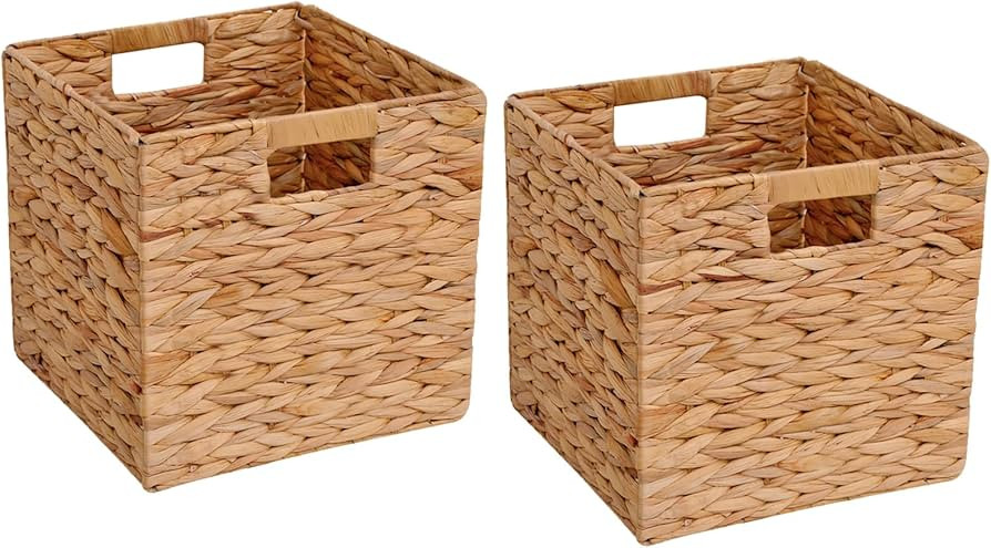 Wicker Storage Basket Foldable Hyacinth Storage Box Set of 2, 12x12x12 Inch - Handmade Woven Bask... | Amazon (US)