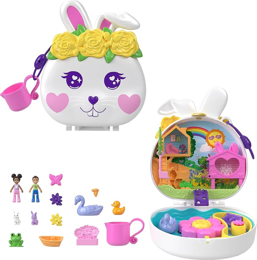 Polly Pocket Flower Garden Bunny Compact Playset with 2 Micro Dolls, Color Change & Water Play | Amazon (US)