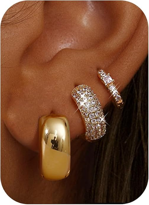LOLIAS Small 14K Gold Plated Chunky Hoop Earrings for Women Hypoallergenic Silver Earrings Set fo... | Amazon (US)