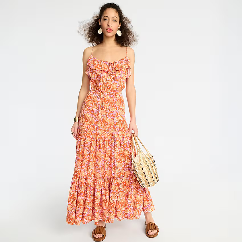 Tiered maxi dress in painted block print | J. Crew US