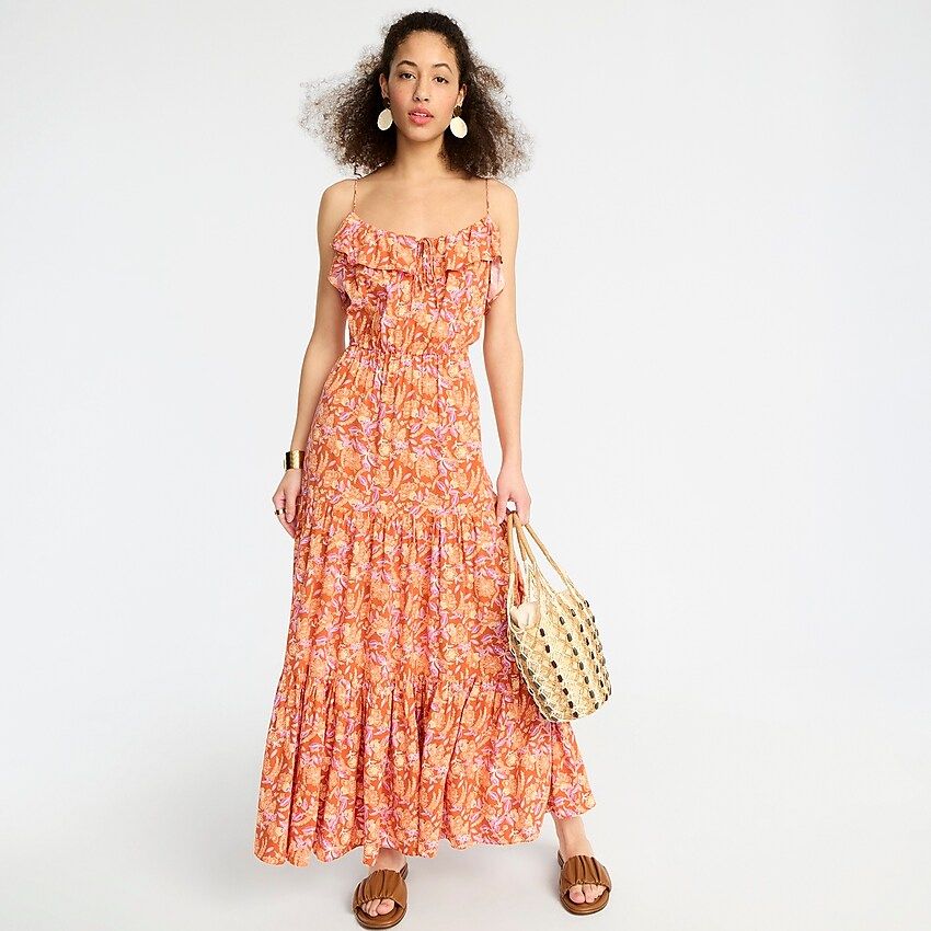 Tiered maxi dress in painted block print | J.Crew US
