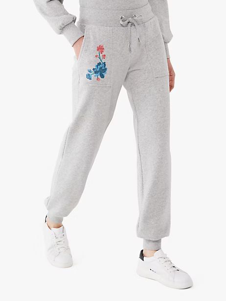 Kate Spade Floral Embroidered Sweatpants, Grey Melange - XXS | Kate Spade (US)