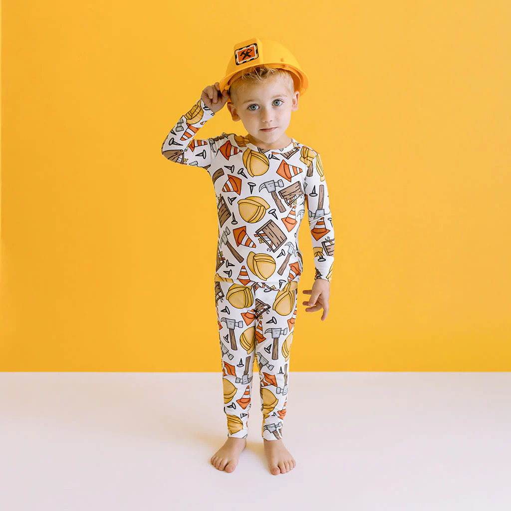 Tools White Long Sleeve Toddler Pajamas | Construction Time | Posh Peanut