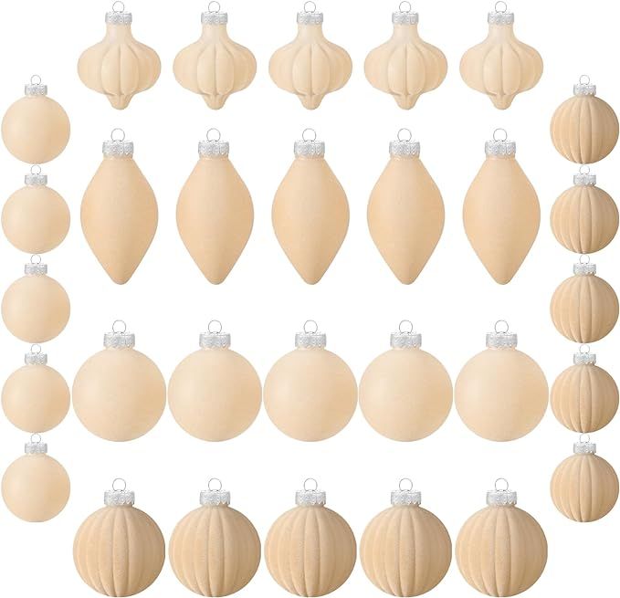Syhood 30 Pcs Velvet Christmas Balls Flocked Tree Christmas Ball Ornaments Decorative Hanging Whi... | Amazon (US)