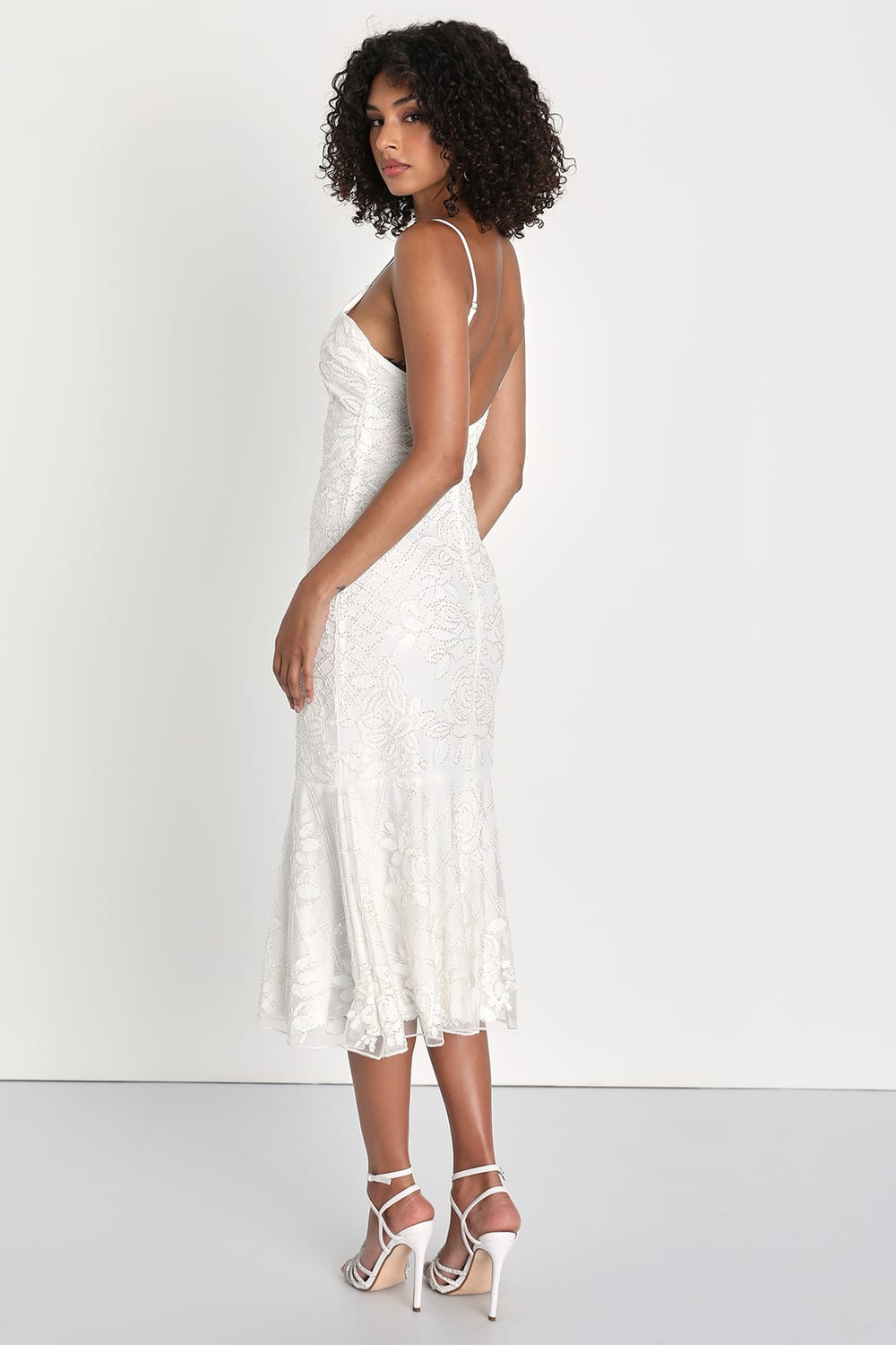 Charismatic Love White Floral Beaded Sequin Midi Dress | Lulus (US)
