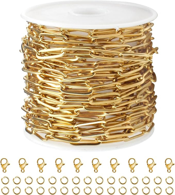 Kyutong 16.4 Feet Gold Plated Chains for Jewelry Making 4MM Paperclip Chain Link on Roll Stainles... | Amazon (US)