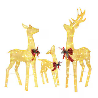 4.5 ft. 3D Reindeer Family Outdoor Christmas Holiday Yard Decoration Warm White LED, Gold | The Home Depot