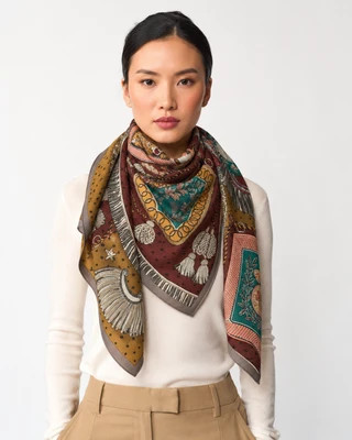 Dania Tassel Print Scarf - Brown | Benaar La
