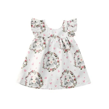 Wayren USA Infant Kid Baby Girls Easter Outfits Ruffled Fly Sleeve Bunny Dress Princess Party Dress  | Walmart (US)