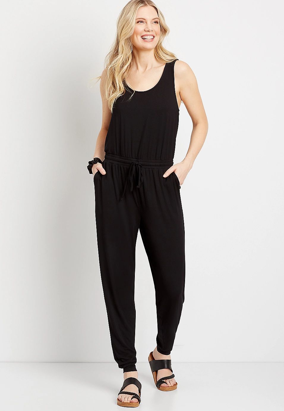 24/7 Solid Jogger Drawcord Pocket Jumpsuit | Maurices