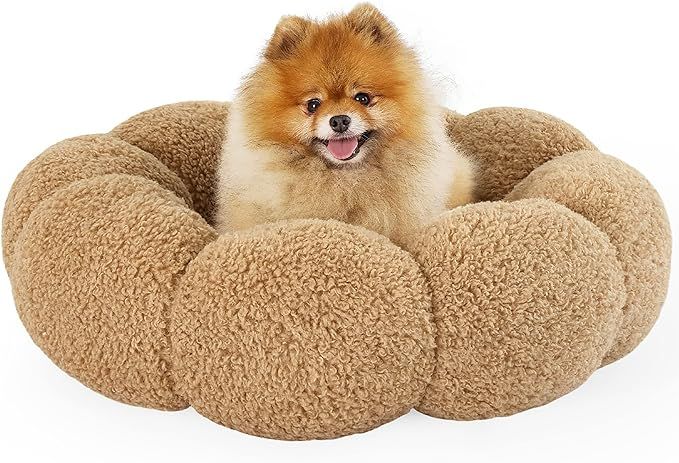 Lesure Calming Small Dog Bed - Flower Donut Round Fluffy Puppy Bed in Plush Teddy Sherpa, Non-Sli... | Amazon (US)