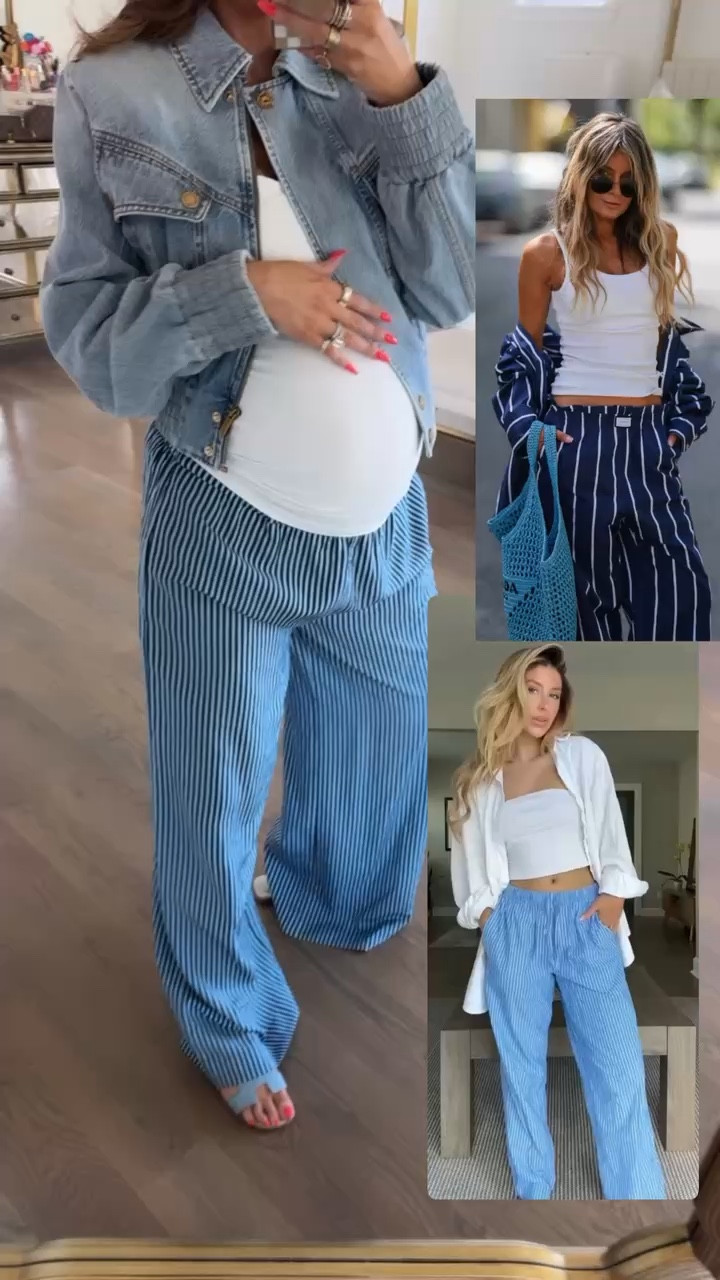 Wearing a size medium in pants and large in white tank top! 

Spring outfits, Striped pants, White tank, Vacation outfits, Casual outfit, Zimmermann jacket, Hermes Orans, Denim orans, Spring outfits 2026, Spring fashion, Emily Ann Gemma

#LTKootd #LTKdayinmylife #LTKSeasonal