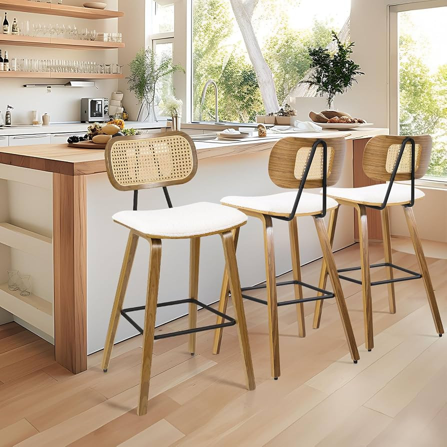 Counter Height Bar Stools Set of 3, Mid Century Modern Counter Stools, 26" Wood Kitchen Stool Bou... | Amazon (US)