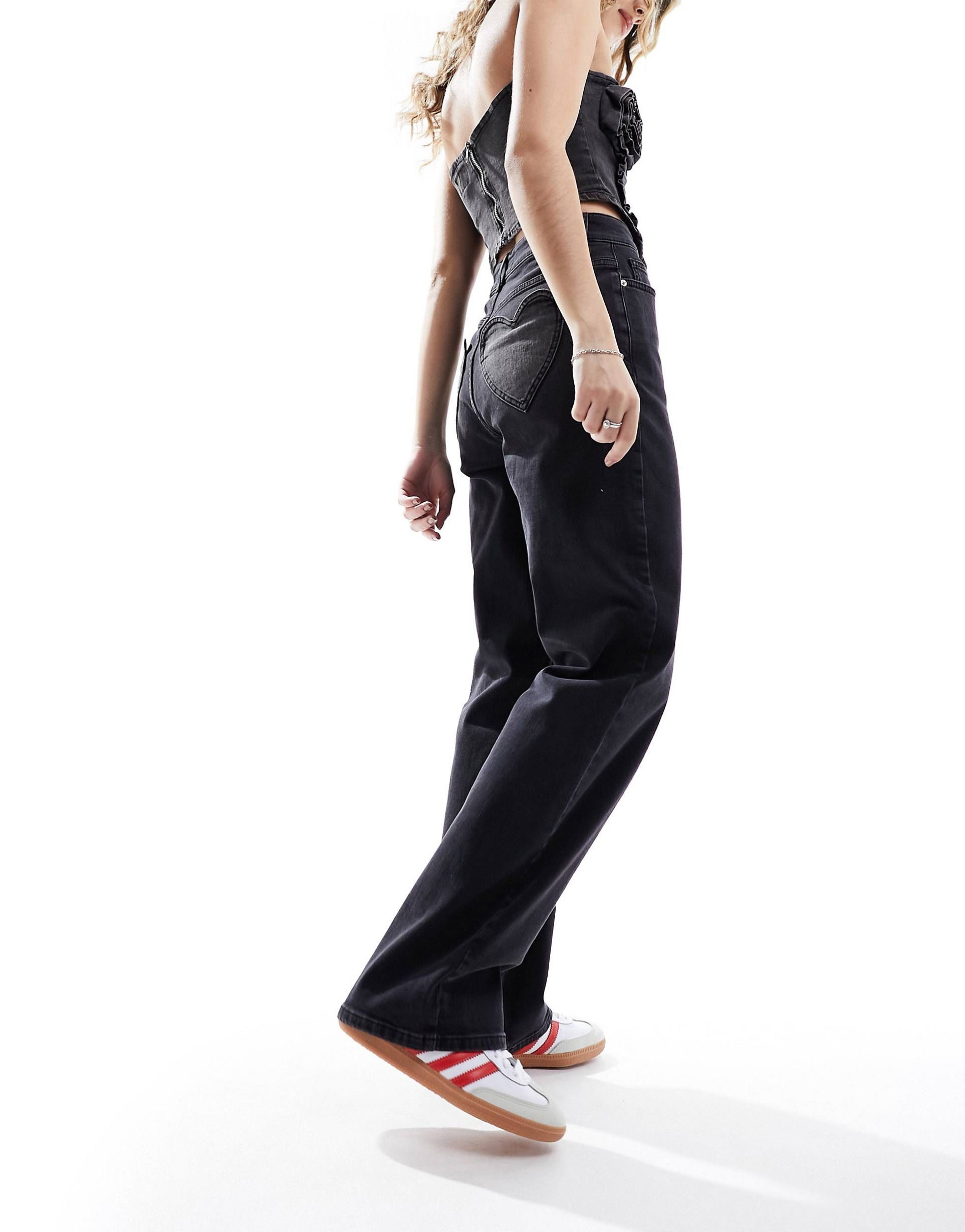 Miss Selfridge heart pocket straight leg jean in black wash | ASOS | ASOS (Global)