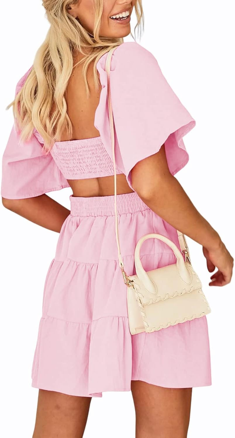 Shy Velvet Women's Summer Dress Square Neck Short Sleeves Crossover Waist Casual Party Mini Dress | Amazon (US)