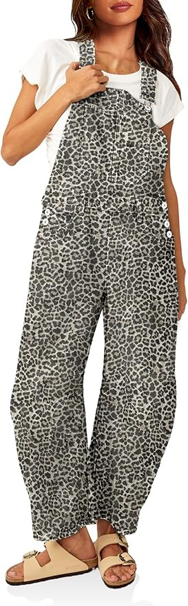 PLNOTME Womens Denim Bib Overalls Barrel Leg Adjustable Strap Jean Pants Jumpsuits with Pockets | Amazon (US)