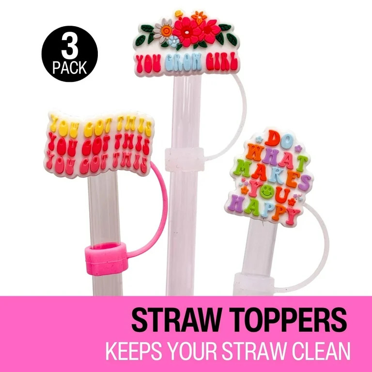 Biddlebee Silicone Straw Toppers for Tumblers Drinkware Accessory, Inspirational (3 Pack) | Walmart (US)