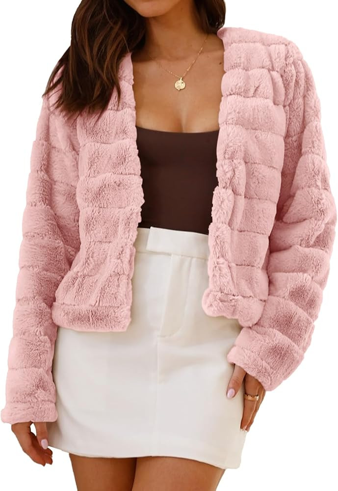 AUTOMET Womens Faux Fur Coats Long Sleeve Open Front Fluffy Winter Fuzzy Jackets | Amazon (US)