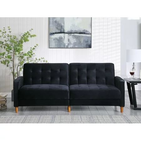 Velvet Upholstered Modern Convertible Folding Futon Sofa Bed for Compact Living Space Apartment D... | Walmart (US)