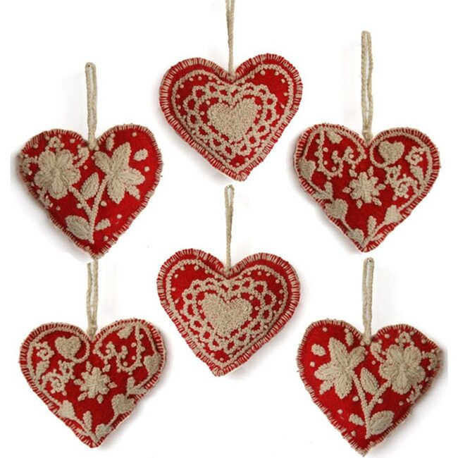 Embroidered Heart Ornament Set | Maisonette