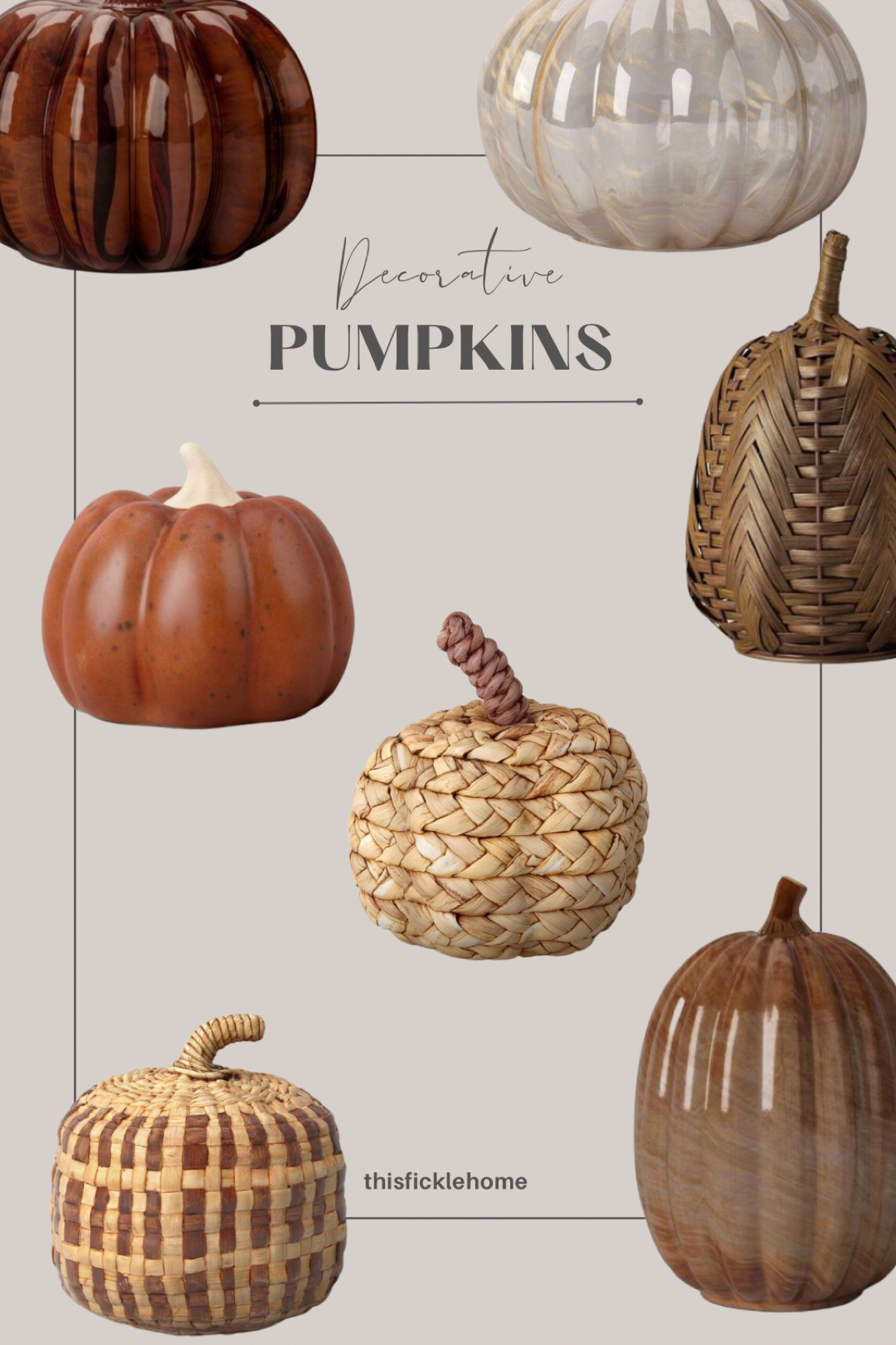 Woven pumpkins, glass pumpkins, ceramic pumpkins, decorative pumpkins, fall home decor.

#LTKSeasonal #LTKfindsunder50 #LTKhome