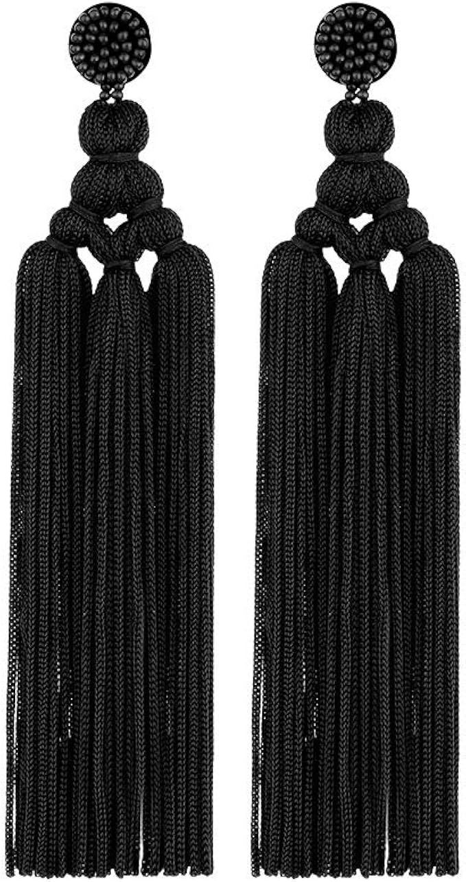 Boho Large Extra Long Tassel Layered Dangle Earrings, Vintage Handmade Knot Tail Fringe Big Chand... | Amazon (US)