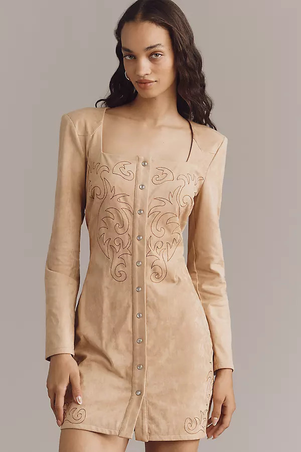 Faux-Suede Long-Sleeve Mini Dress | Anthropologie (US)