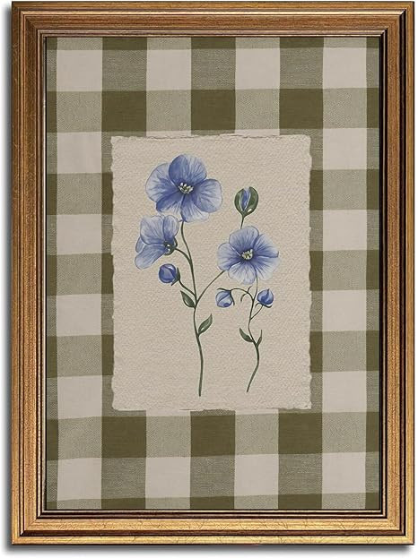 Gold Framed Wall Art - Blue Flower Canvas Art Prints Vintage Farmhouse Wall Decor French Country ... | Amazon (US)