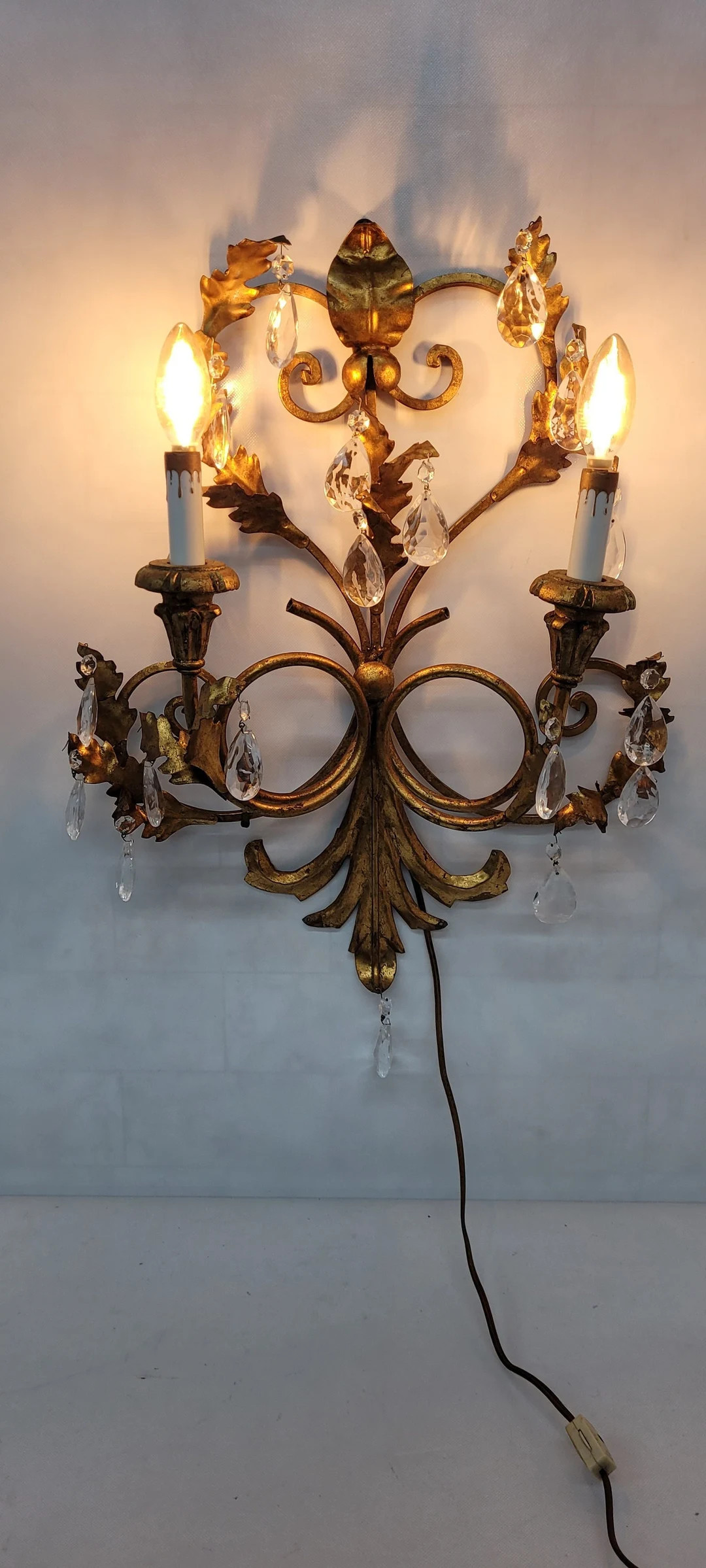 Vintage Italian Wall Sconce 2 Arm Lamp Holder Florentine Gold Gilt Antique Candle Light Hollywood... | Etsy (US)