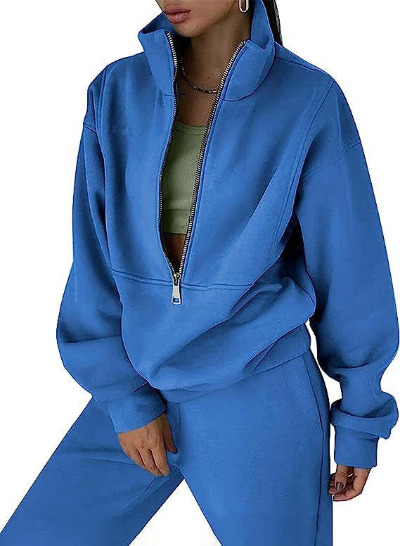 Himosyber Women Sweatsuits Half Zip Fleece Pullover Sweatshirt Jogging Pants Tracksuit Set | Amazon (US)